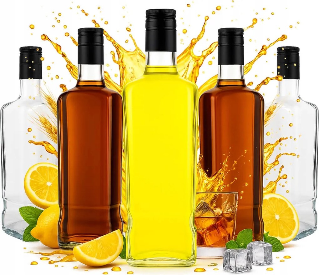 5x Jack Walker 700ml Üveg Palack Pálinka Whisky Gyümölcslé Kupakkal