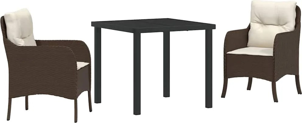 vidaXL Kert étkező szett párnával 3 pcs Barna polirattan