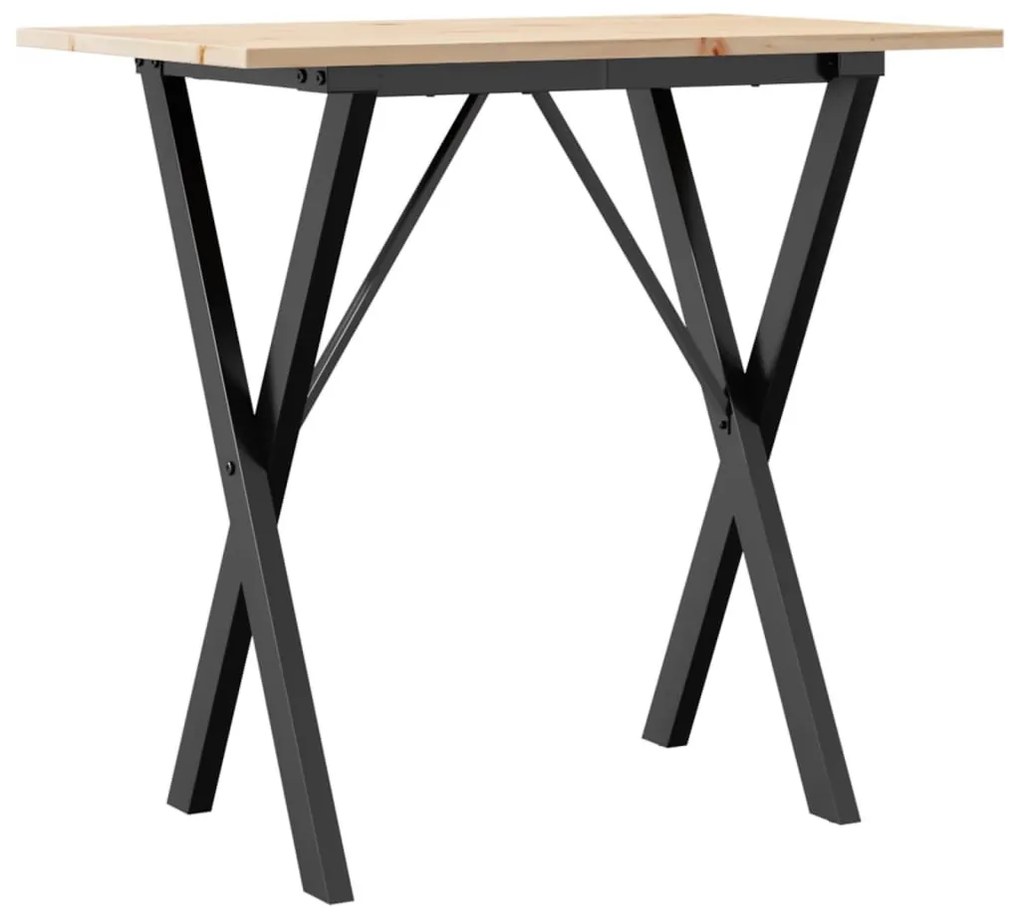 tömör fenyőfa és acél étkezőasztal X-vázzal 80x50x75 cm