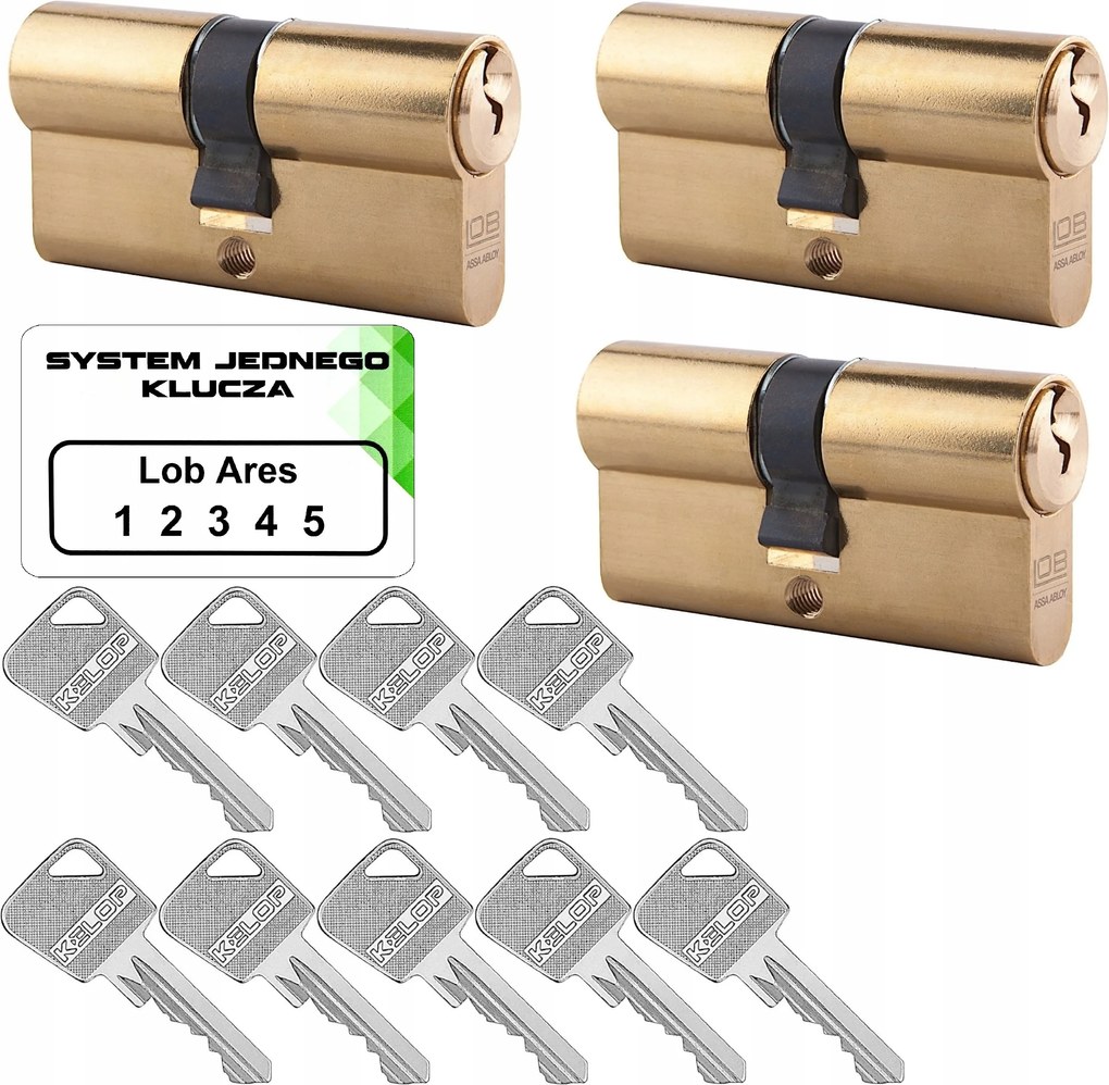 3 db 30/30 sárgaréz betét Lob Ares egykulcsos rendszer