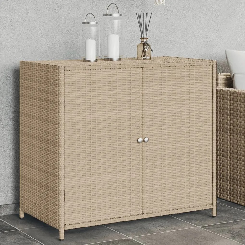 bézs polyrattan kerti tárolószekrény 83x45x76 cm