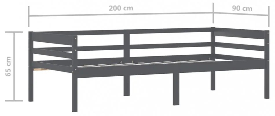 sötétszürke tömör fenyőfa ágykeret 90 x 200 cm