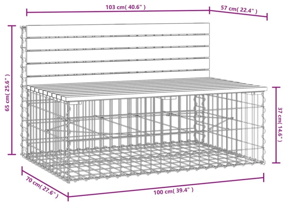 tömör fenyőfa gabion kerti pad 103x70x65 cm