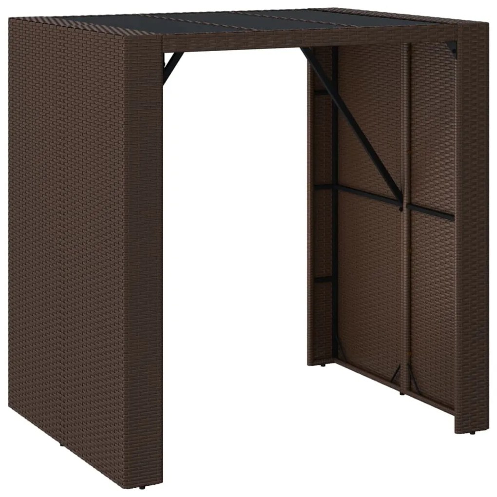 vidaXL barna polyrattan kerti asztal üveglappal 105 x 80 x 110 cm