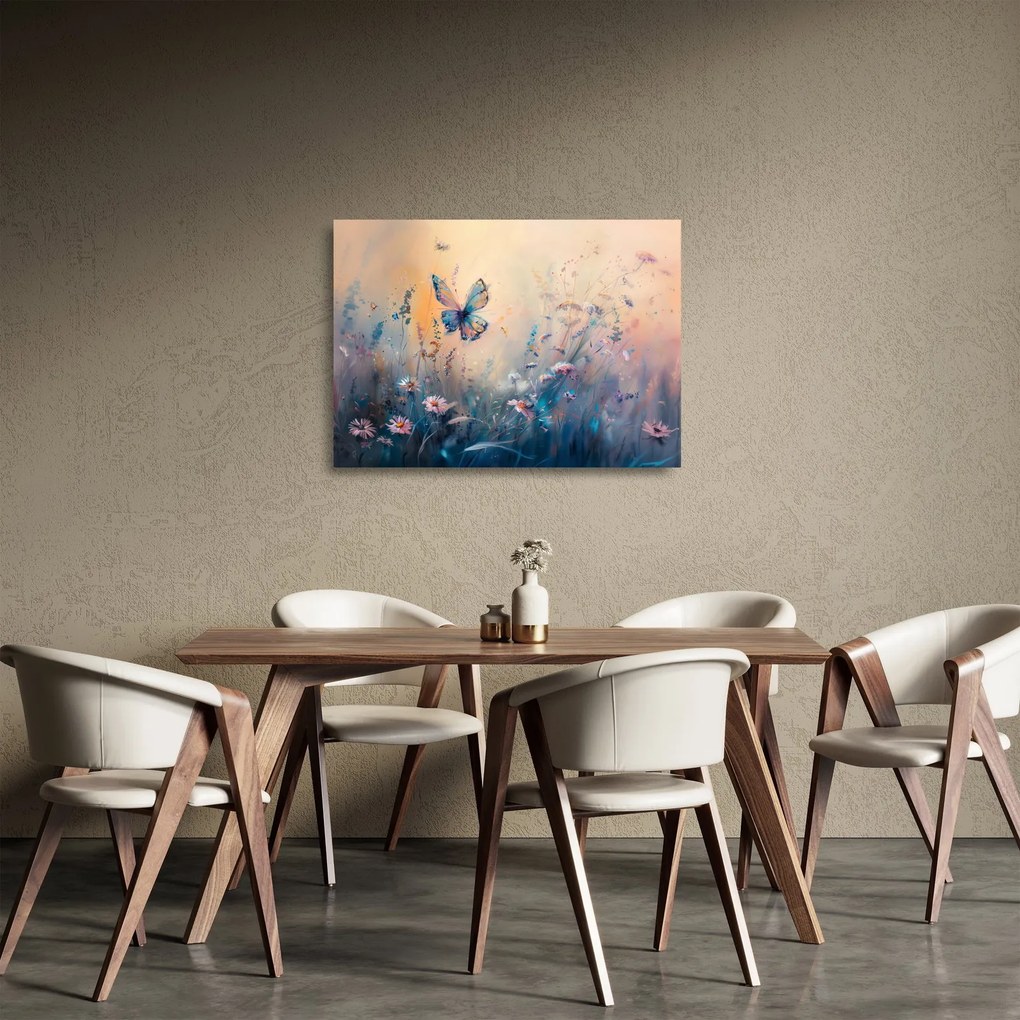 Üveg kép - Rét pillangóval II (70x50 cm)