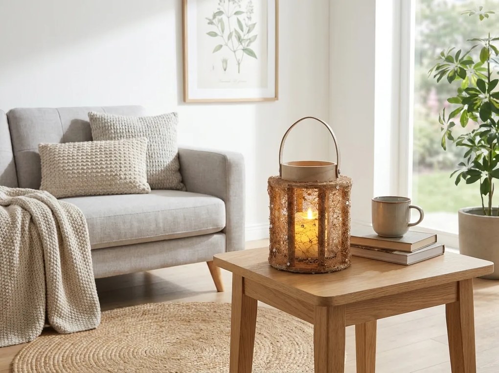 Lámpás flitterekkel, NATUR GLAM, 21 cm, természetes