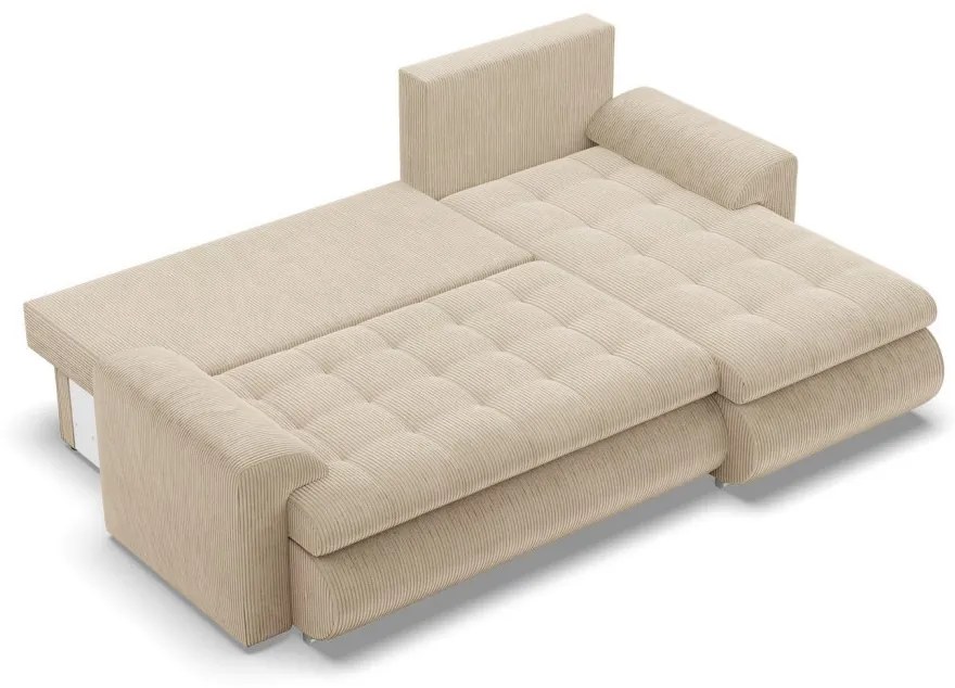 Tokio sarokkanapé, 2 ágyneműtartóval, kordbársony, jobboldali, bézs