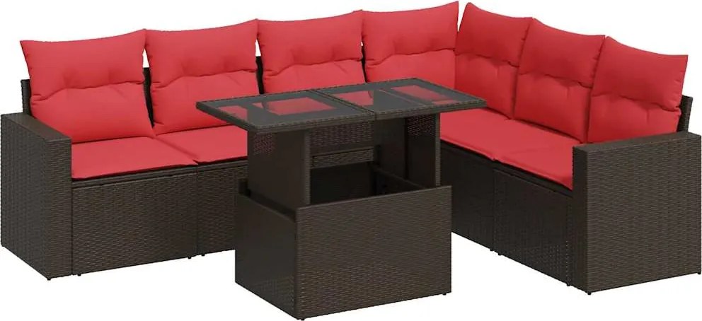 vidaXL 7 részes szürke polyrattan akácfa kerti ülőgarnitúra párnákkal