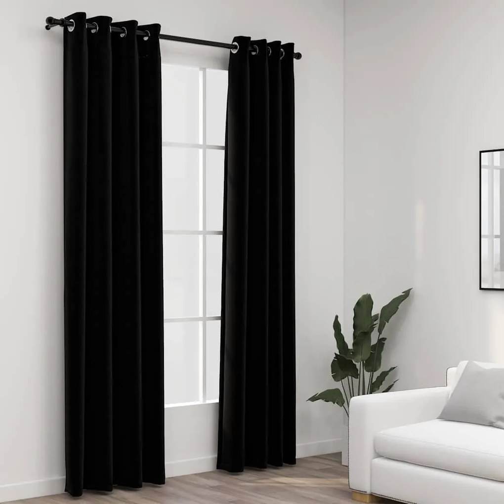 vidaXL 2 db fekete, vászonhatású sötétítőfüggöny fűzőkarikával 140 x 225 cm