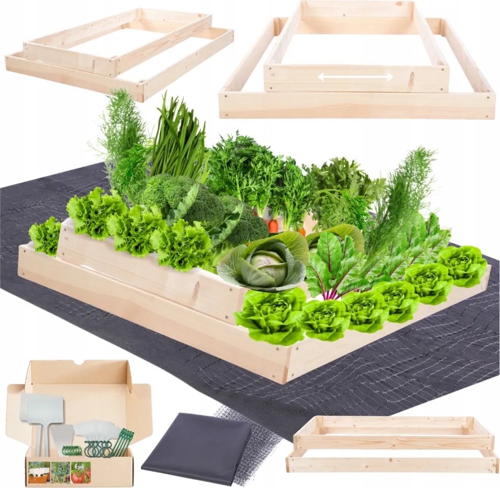 Magasított ágyás lépcsőzetes állítható fa zöldséges 18x90x120