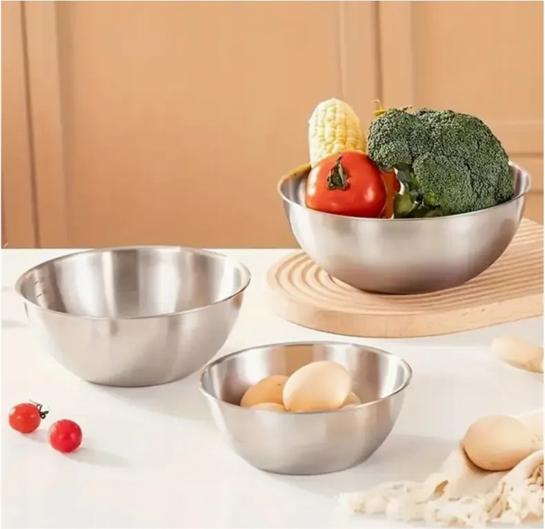 Rozsdamentes acél tálak 3 db-os szett króm mérőpohárral