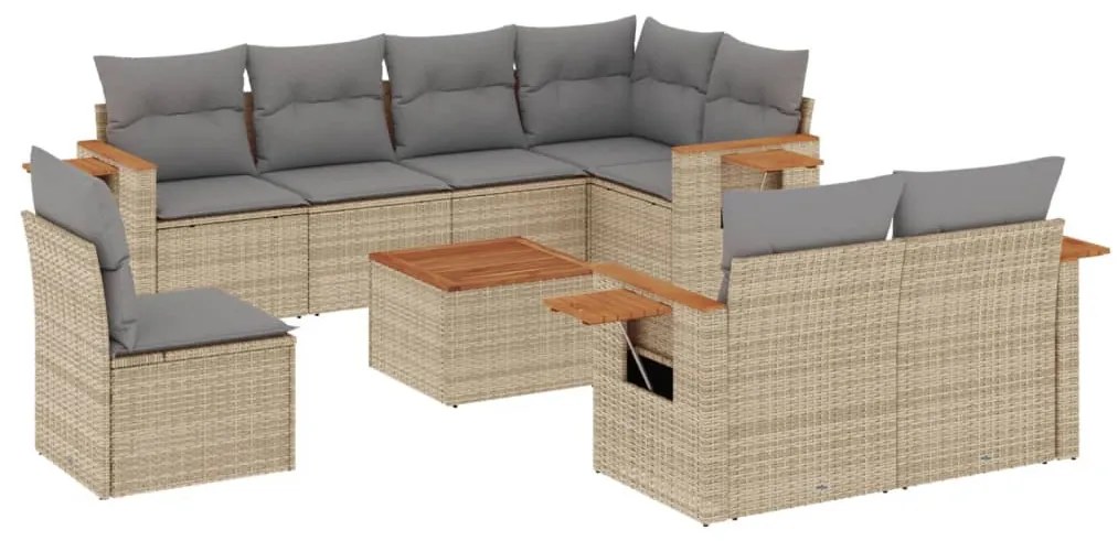 9 részes bézs polyrattan kerti ülőgarnitúra párnákkal