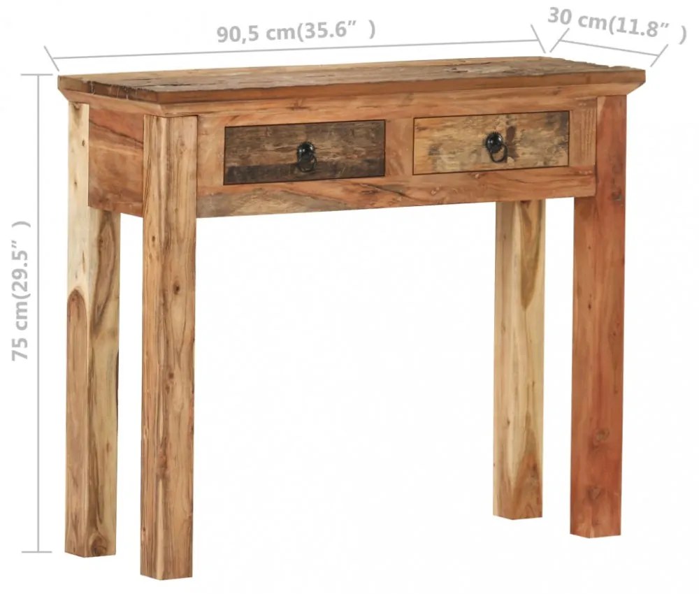 tömör akácfa és újrahasznosított fa tálalóasztal 90,5x30x75 cm