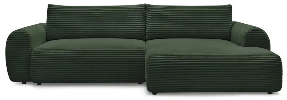 Sötétzöld kordbársony kinyitható sarokkanapé (jobb oldali) Lucien – Bobochic Paris