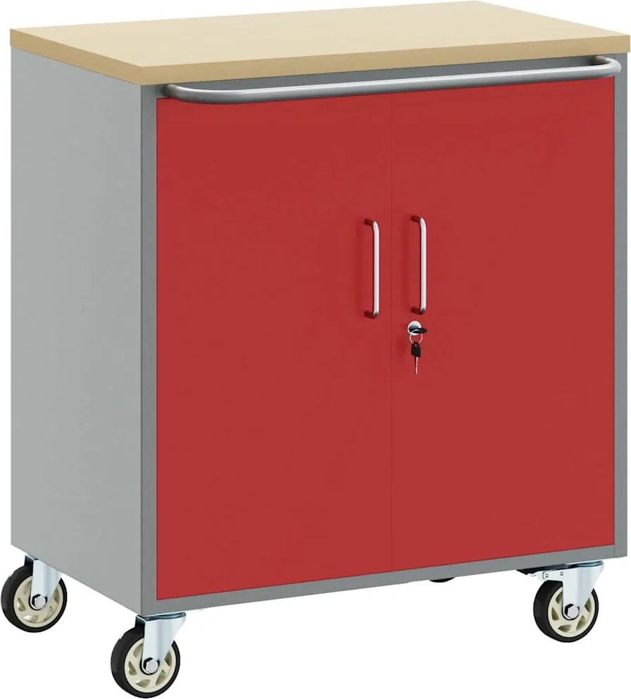 vidaXL Műhelypad Piros és Szürke 75 x 45 x 85 cm Műszaki fa és acél