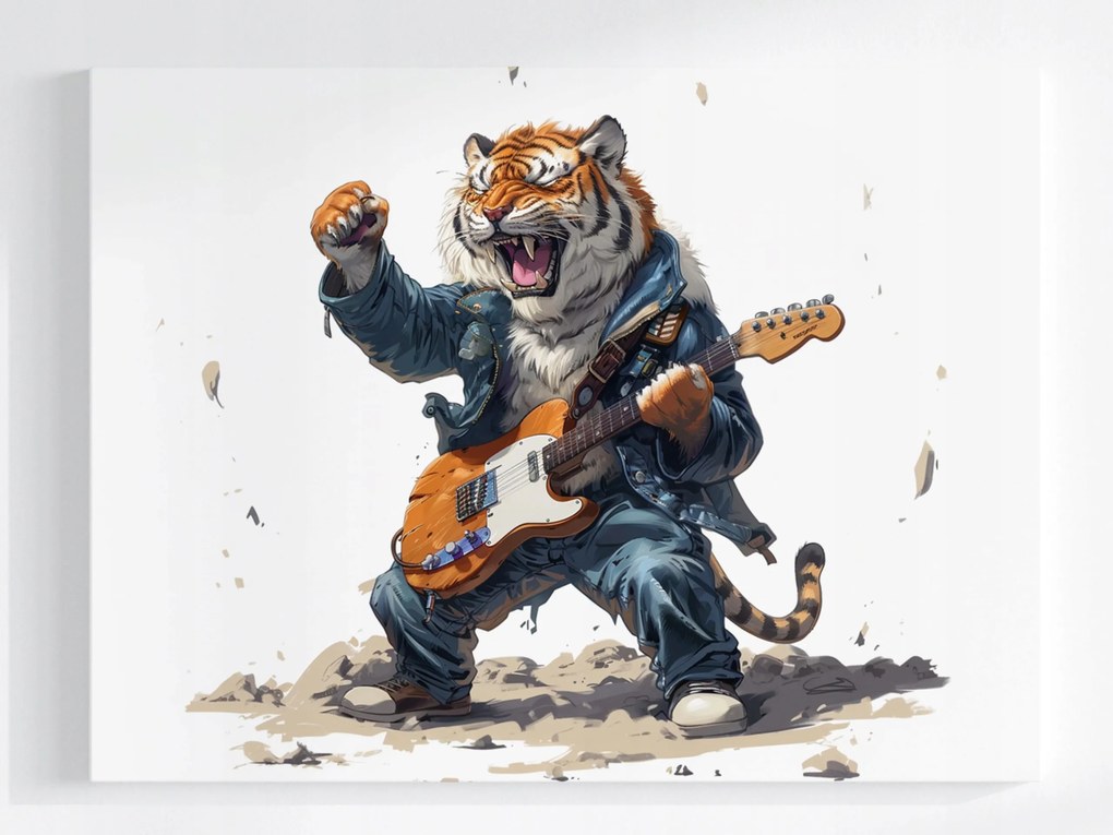Vászonkép Canvas Tigris Gitáros Zene Rock And Roll Metal 100x75