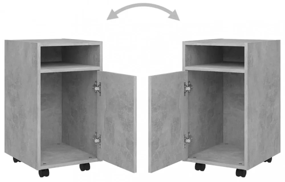 betonszürke szerelt fa kerekes kisszekrény 33 x 38 x 60 cm