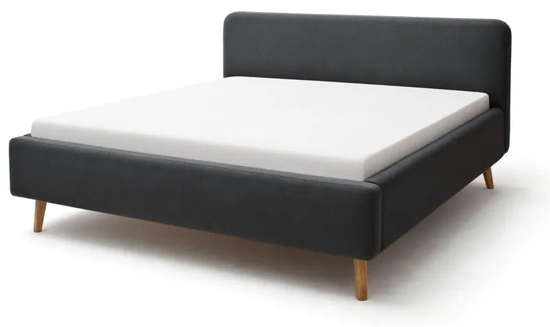 Sötétszürke kárpitozott franciaágy tárolóhellyel ágyráccsal 180x200 cm Mattis – Meise Möbel