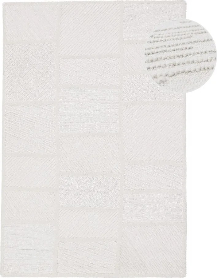 Fehér kézi szövésű gyapjúkeverék szőnyeg 200x300 cm Sculptured Blocks – Flair Rugs