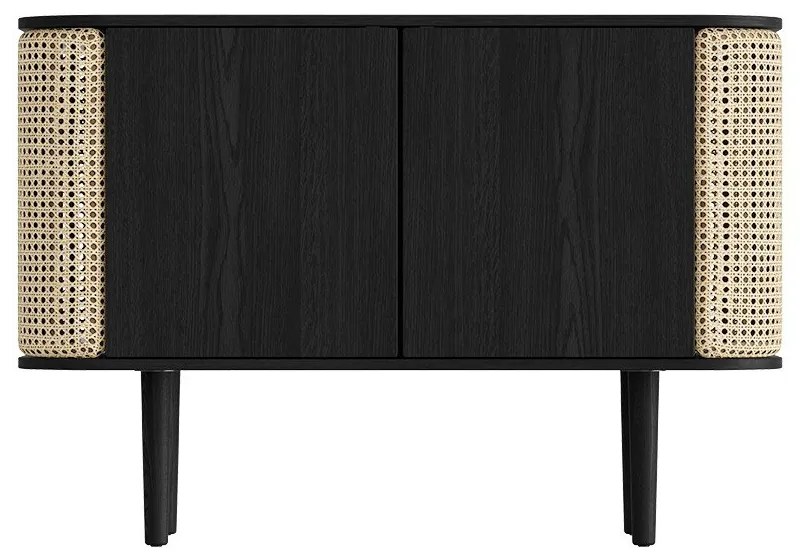 Fekete-natúr színű alacsony komód tölgyfa dekorral 109x75 cm Treasures – UMAGE