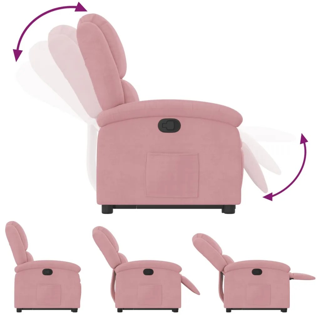 rózsaszín bársony felállást segítő dönthető fotel