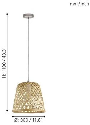 Eglo 55696 - KIRKCOLM függeszték kábellel 1xE27/60W/230V bézs