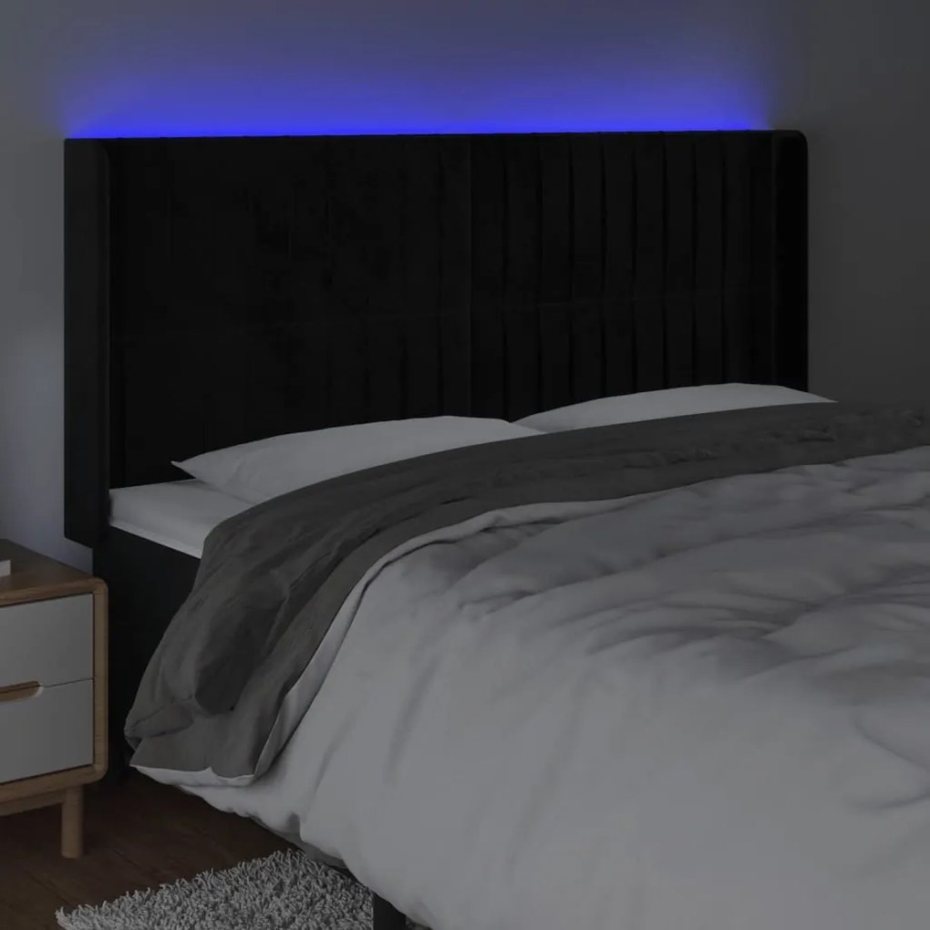 fekete bársony LED-es fejtámla 203x16x118/128 cm