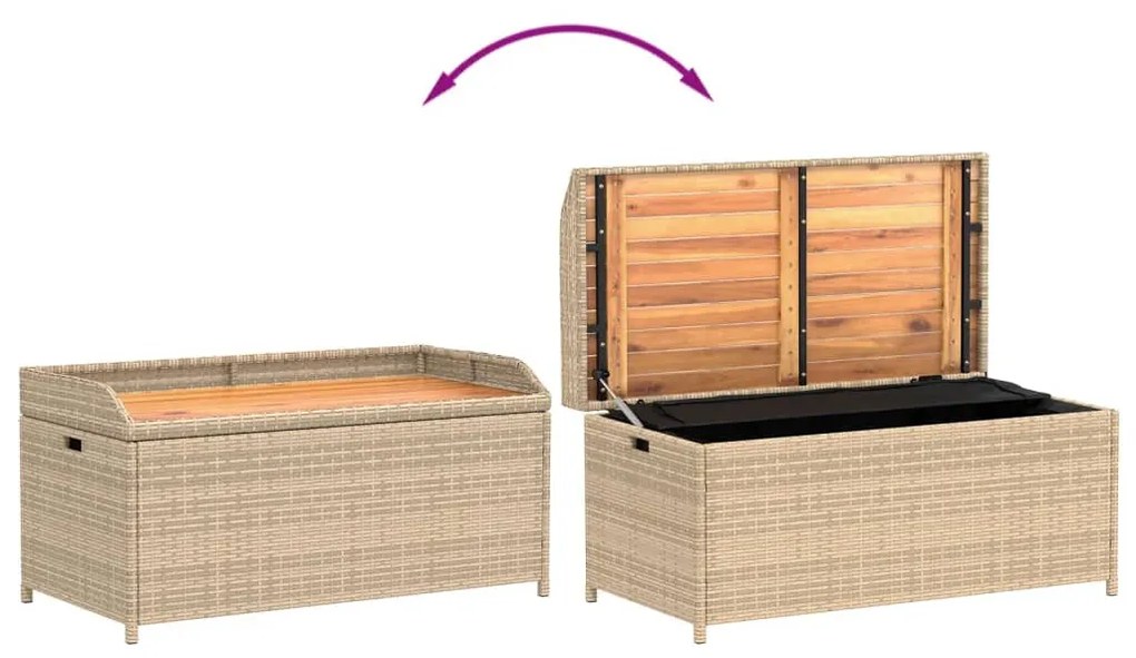 bézs polyrattan és akácfa tárolópad 100 x 50 x 52 cm