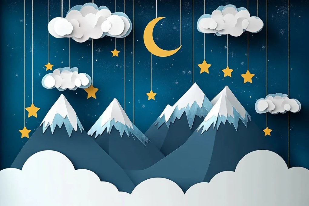 Fotótapéta Flizelina Gyerekek Éjszaka Ég Hold Csillagok Hegyek 104x70,5 ragasztó