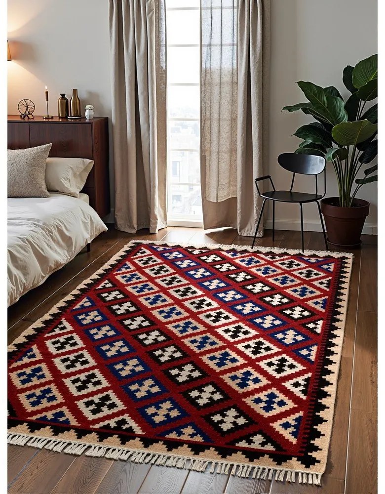 Piros kétoldalas kézi szövésű gyapjú szőnyeg 160x230 cm Kamal Rami – Nouristan