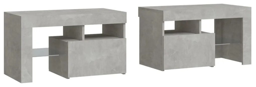 2 db betonszürke LED-lámpás éjjeliszekrény 70x36,5x40 cm