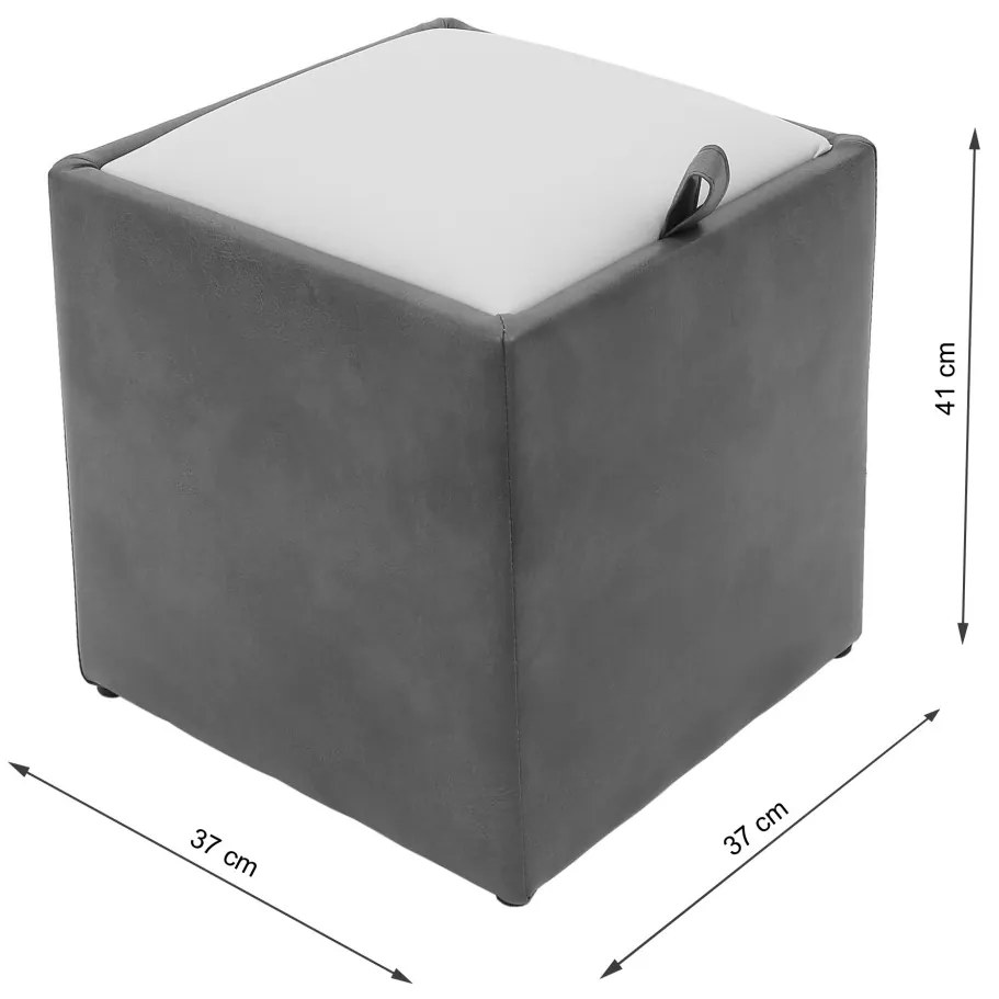 Kocka puff tárolóval, műbőr Fekete N
