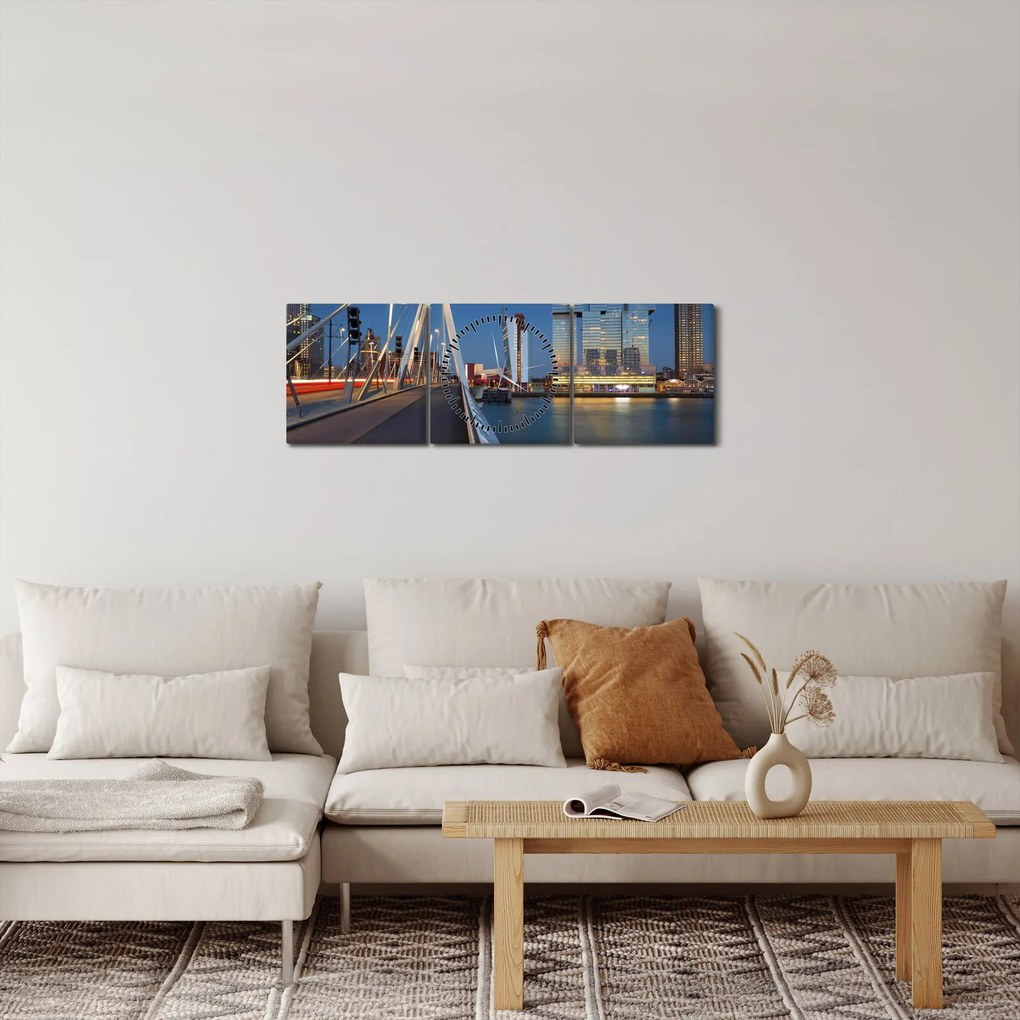 Kép - Alkonyat Rotterdamban, Hollandia (órával) (90x30 cm)