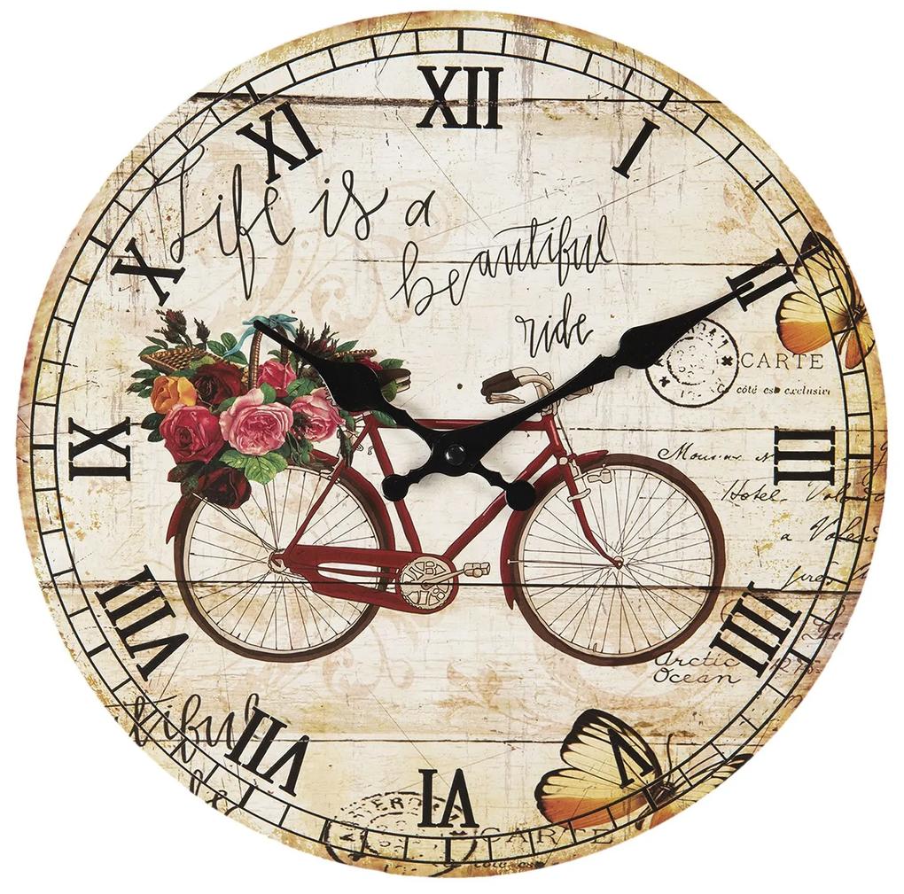 Shabby Chic bicikli rózsa fa falióra antikolt Life is a beautiful ride