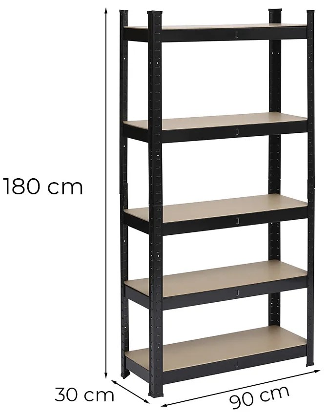 Nagy teherbírású polc 180x90x30 cm 175 kg fekete
