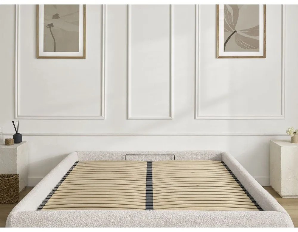 Fehér kárpitozott ágyneműtartós franciaágy ágyráccsal, ágytámla nélkül 160x200 cm Inera – Bobochic Paris