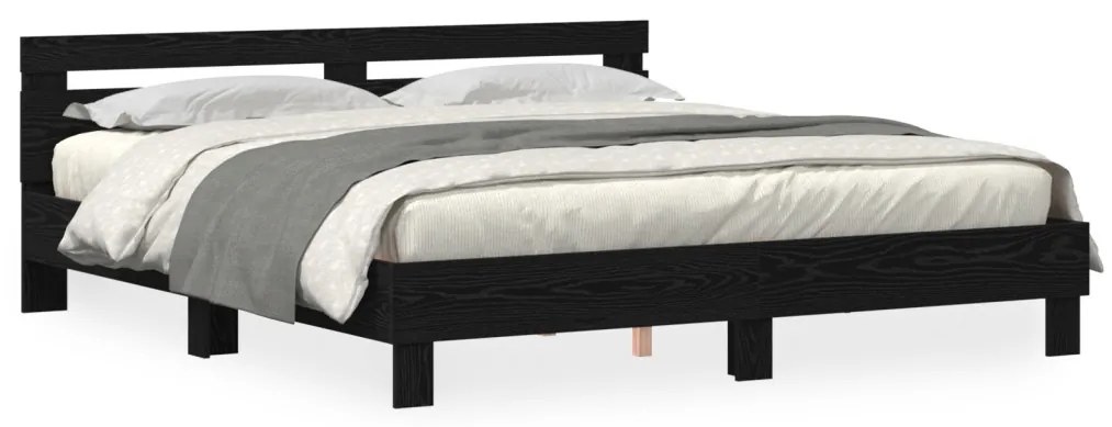 Ágykeret fejtámlával Musta tammi 200 x 200 cm Faanyag