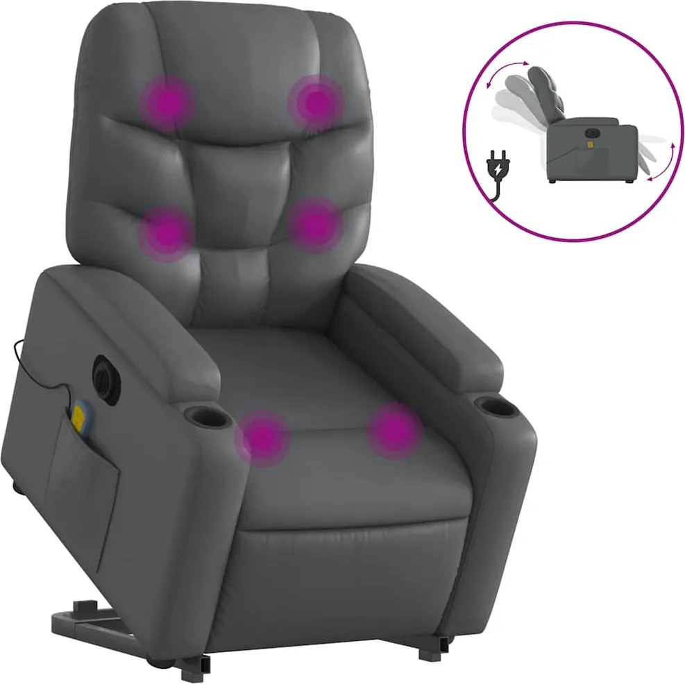 vidaXL elektromos szürke műbőr felállást segítő dönthető masszázsfotel