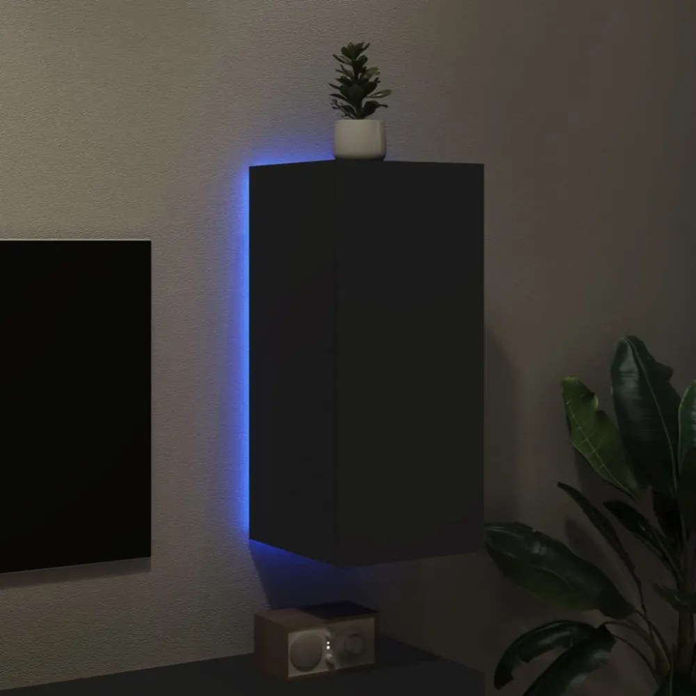 fekete fali TV-szekrény LED-világítással 30,5x35x70 cm