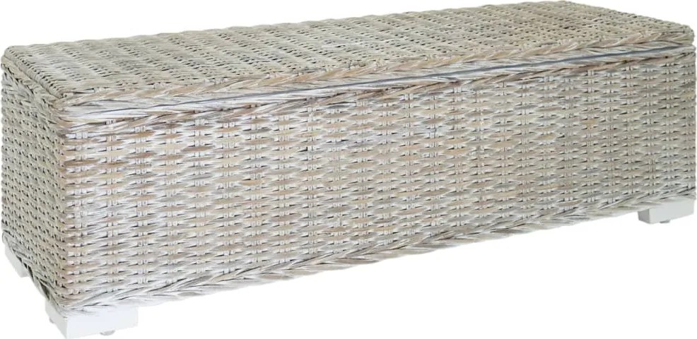 vidaXL fehér natúr kubu rattan és tömör mahagóni fa tárolódoboz 110 cm
