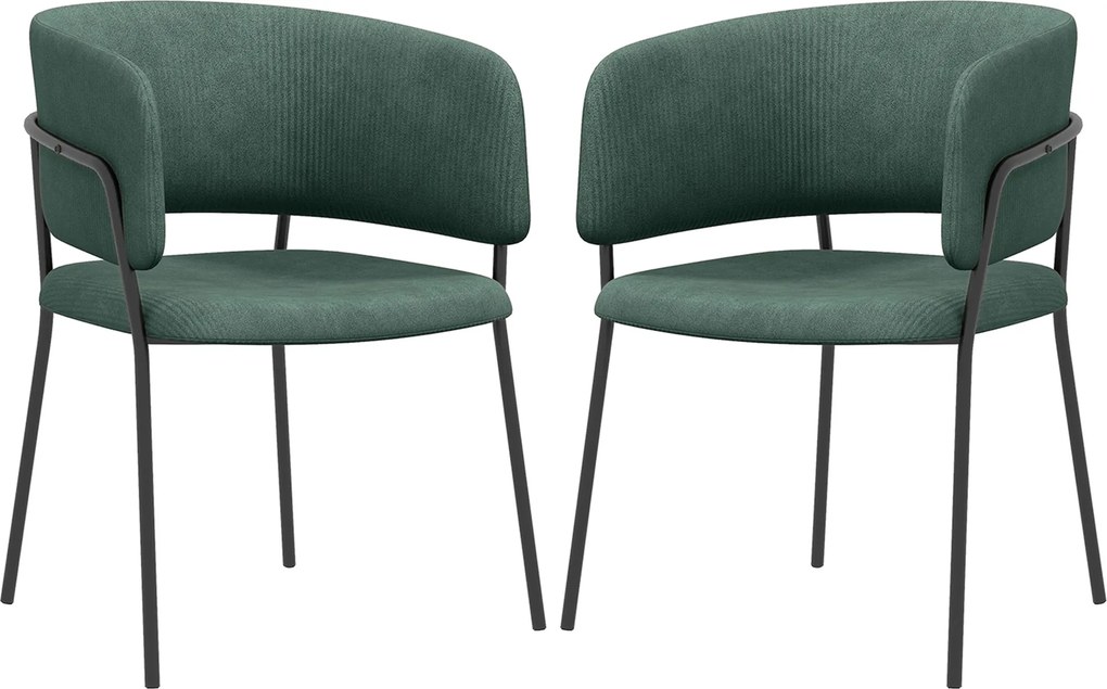 HOMCOM 2 db étkezőszék szett acél lábakkal, párnázott üléssel, étkezőbe, nappaliba, konyhába, méretek: 57L x 53W x 73H cm, zöld | Aosom