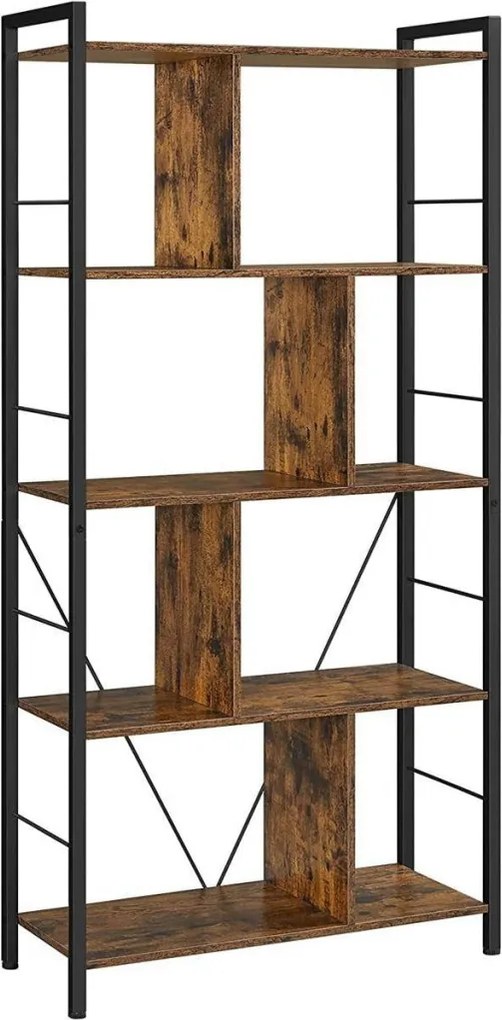 Könyvespolc, tárolópolc, rusztikus barna 150x74x30cm