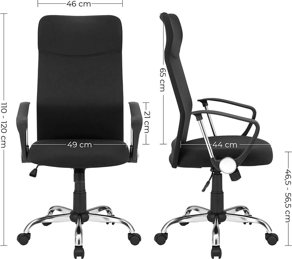 Ergonomikus irodai szék párnázott ülőfelülettel, állítható magassággal és hintafunkcióval, 120 kg teherbírással, fekete