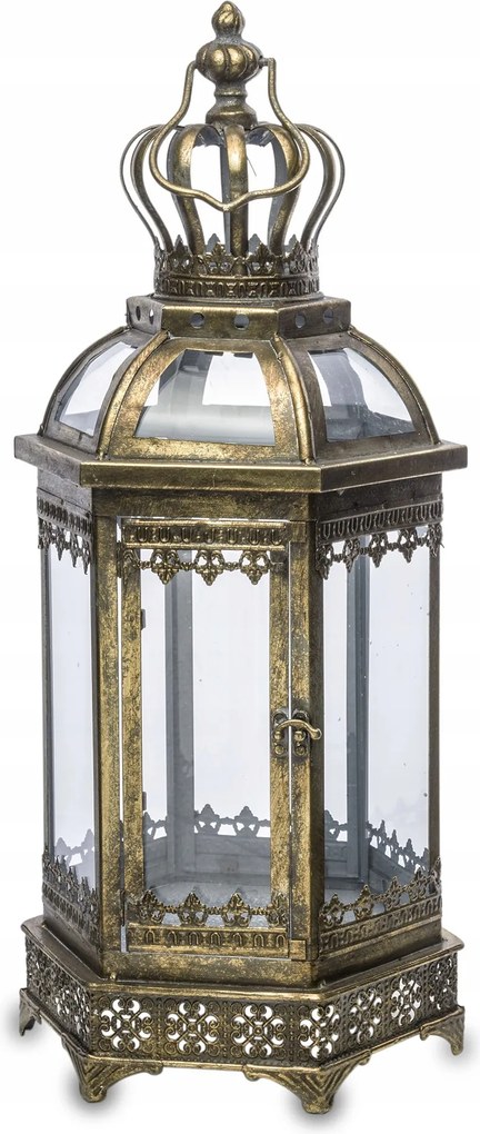 Lampion Arany Fém Üveg Koronával Elegáns Beltéri Dekoráció 40cm