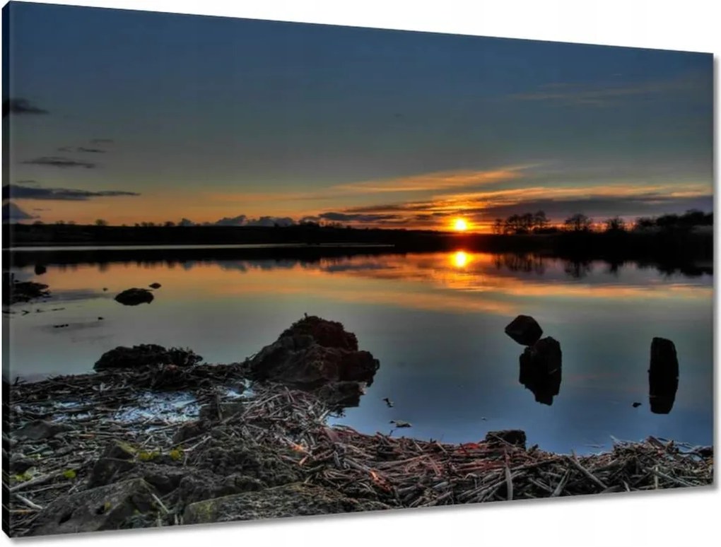 Vászonkép 90x60 Naplemente tó