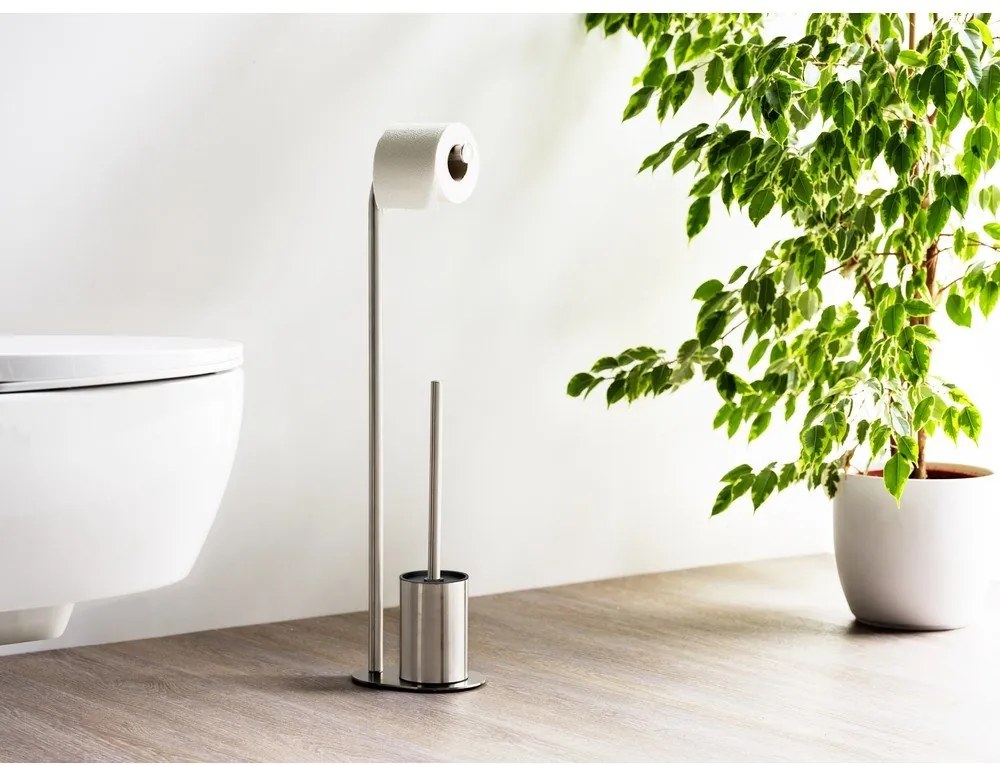 Matt ezüstszínű rozsdamentes acél WC-papír tartó állvány WC-kefével Levante – Wenko
