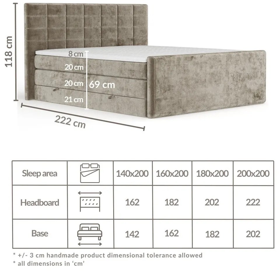 Világosbarna ágyneműtartós boxspring ágy 140x200 cm Ava – Maison de Rêve