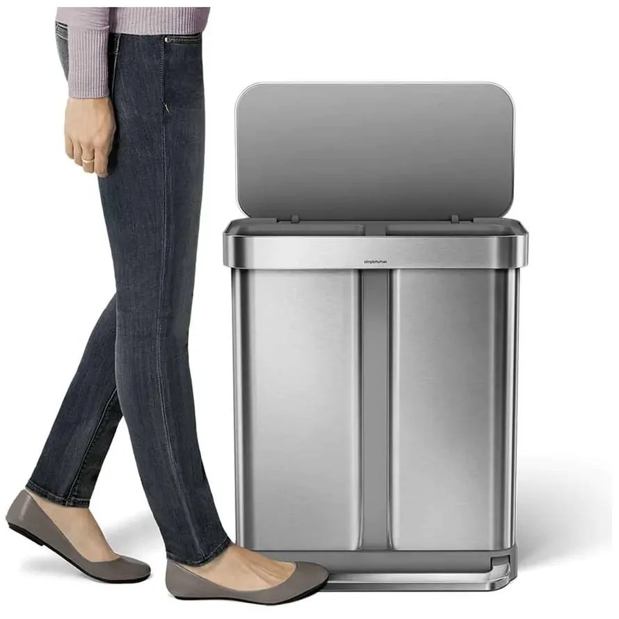 Rozsdamentes acél pedálos szemetes szelektív hulladékhoz 58 l Dual - simplehuman