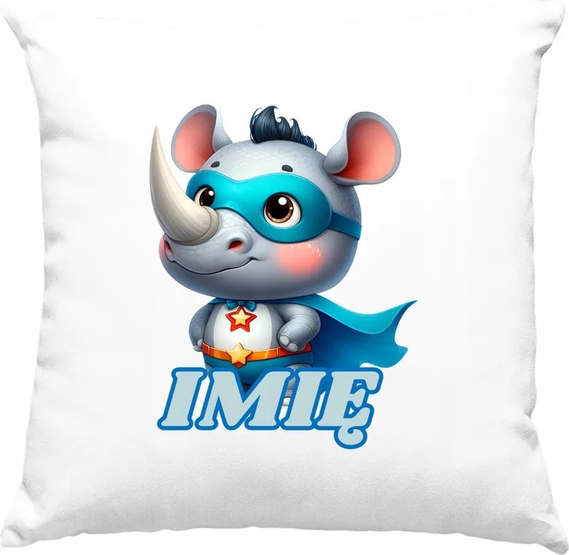 Gyerek párna Orrszarvú hős +Név fehér