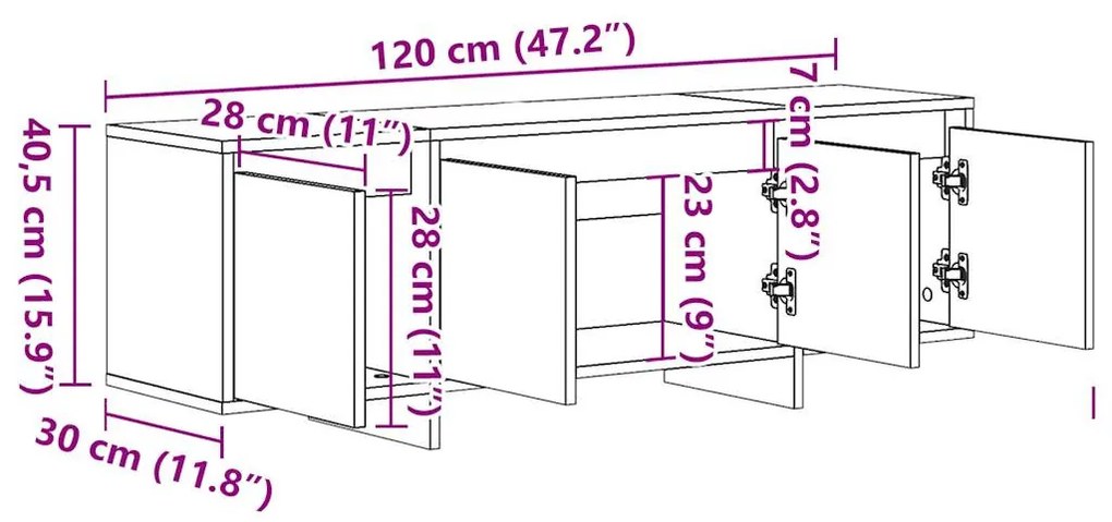 antik fa színű szerelt fa TV-szekrény 120 x 30 x 40,5 cm